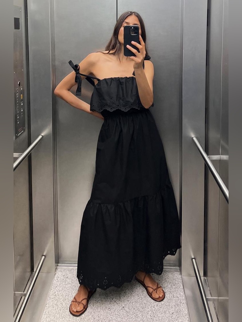 Zara Black Summer Dress With Lace Trim